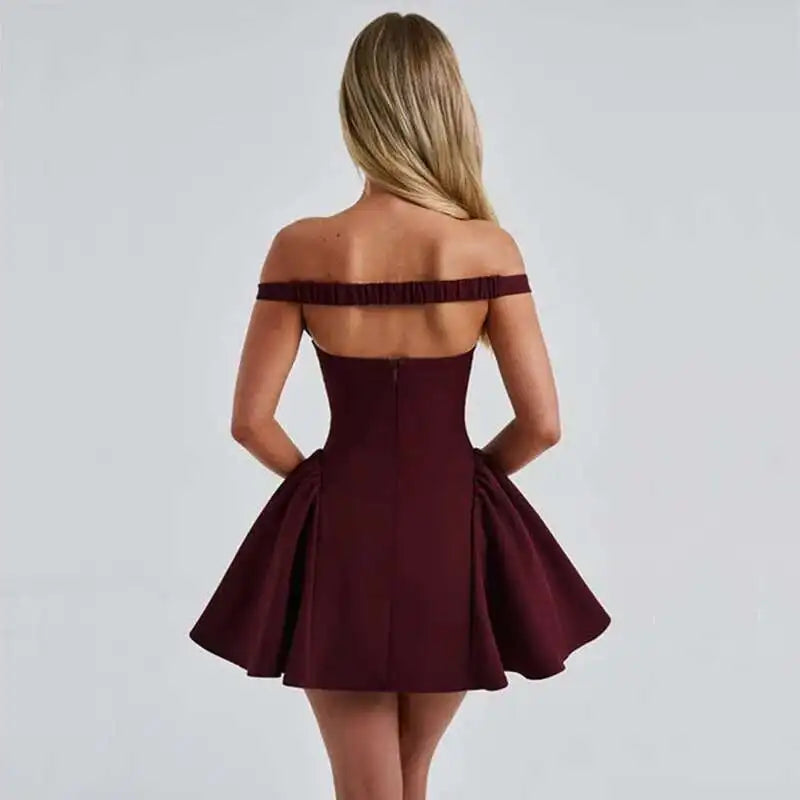 Avrilyaan Deep V Off Shoulder Backless Sexy A-line Dress Women Elegant Party Dress Slash Neck Bodycon Mini Summer Dress Vestidos