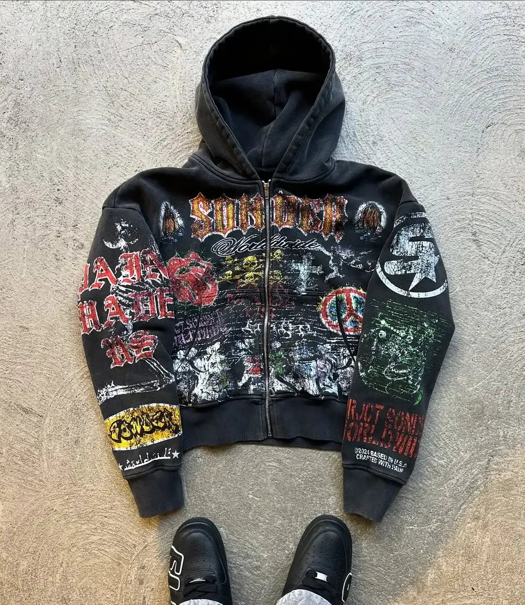 American Retro Y2K Skull Graphic Zipper Hoodie Men Gothic Punk Trendy Streetwear Jacket Hip Hop Harajuku Oversized Sweatshirt