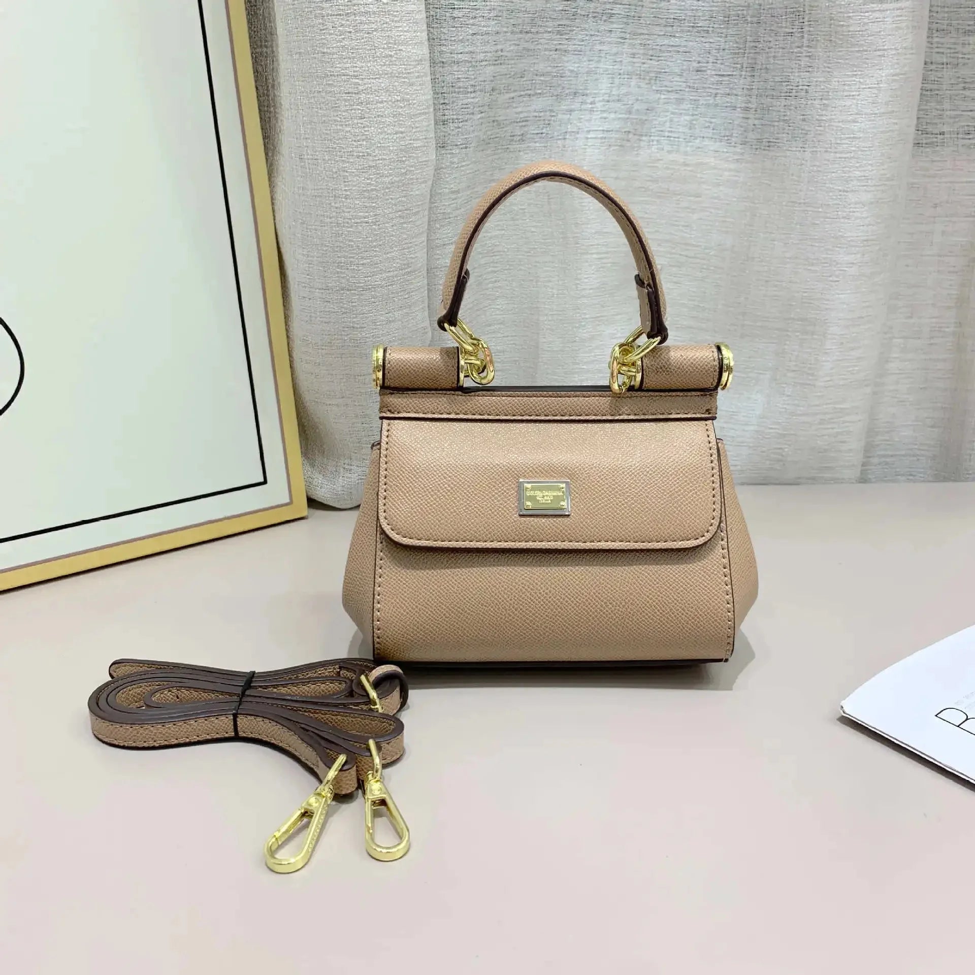 Mini 15cm Genuine Leather Handbag Women's Fashion Shoulder Bag Sicily Style Business Bag Kelly Bag Trendy Hard Shell Handbag