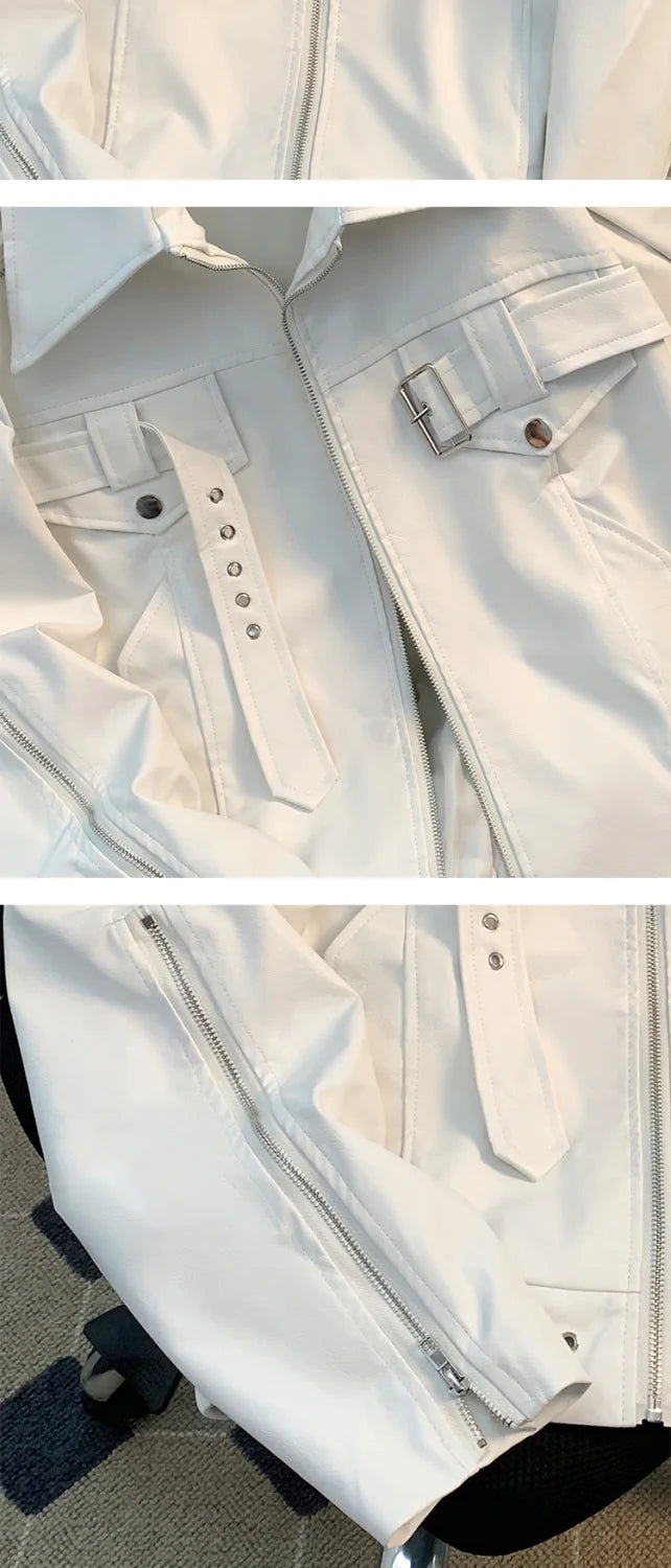 Niche deconstruction Heavy Industry leather jacket for men Spring and autumn design sense loose short motorcycle leather jacket
