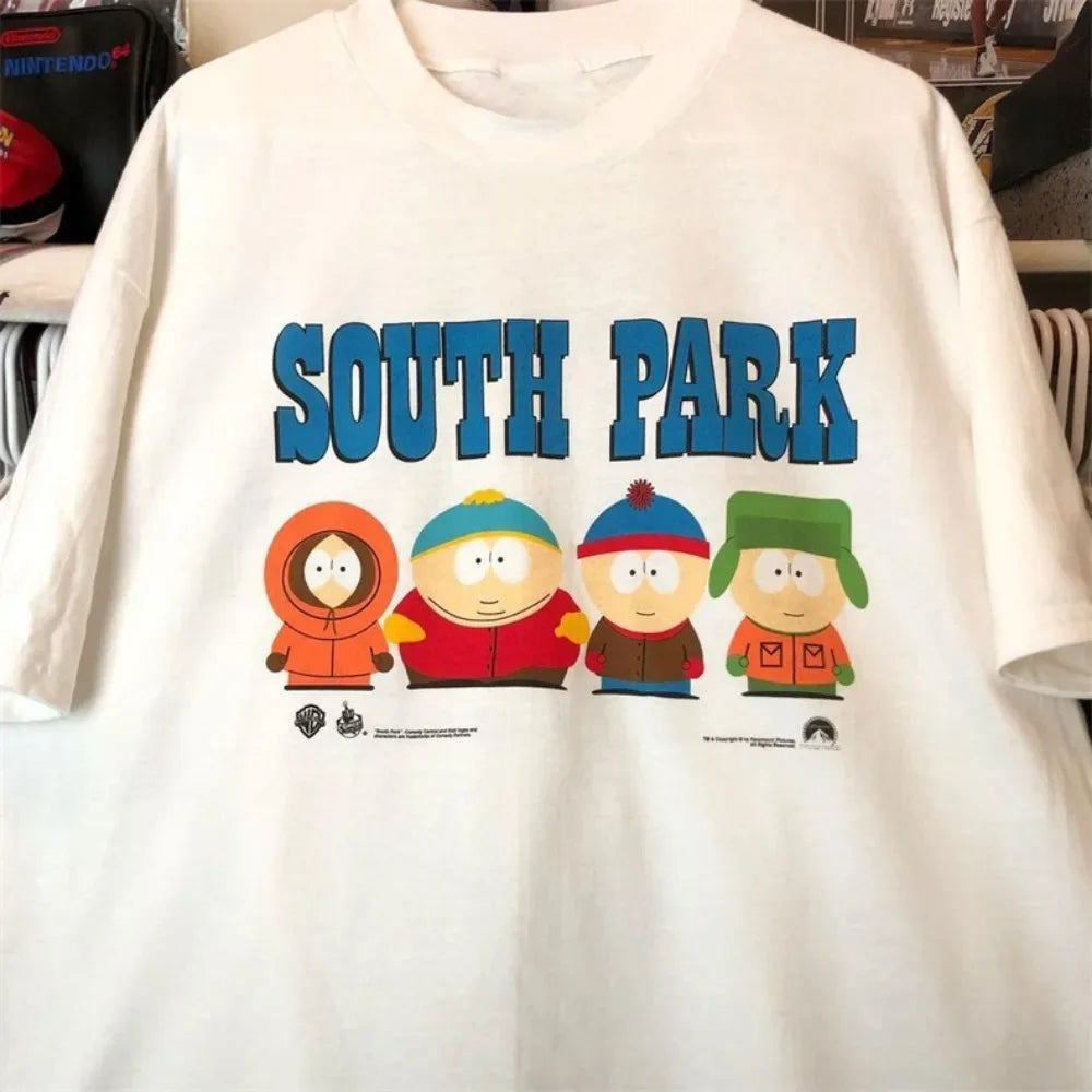 2025 Summer South Park Funny T Shirt Anime Print Crew Neck Short Sleeve T-Shirt Men Women Cotton Tops Tee Oversized Clothing