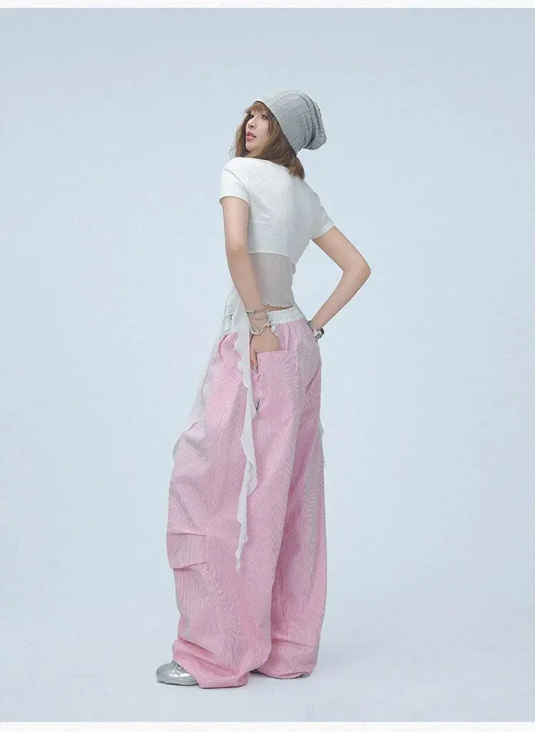 Pink Camo Cargo Pants with Stripes High Waist Streetwear for Women Hip Hop Jogger Pants Trendy Activewear cargo pants women