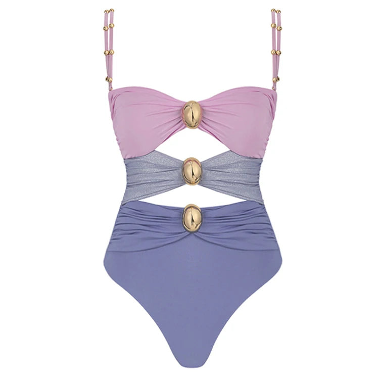 2024 New Off Shoulder Bow Tie One Piece Swimsuit Set Summer Swimwear Women Beachwear Luxury Bathing Suit