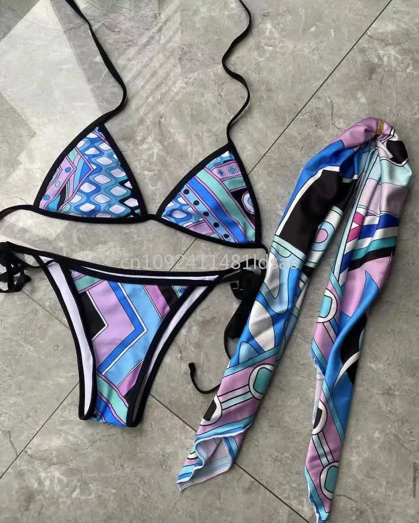 Luxury Design Women's Scarf Bikini Set Italy Designer Brand Scarf Strapless Swimsuit