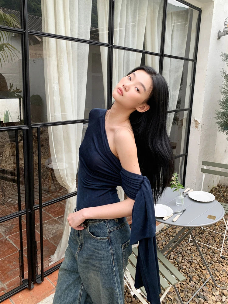 CHEERART Off The Shoulder Designer Top For Women 2024 Long Sleeve T Shirt Fashion Tees Kintted Top Fall Clothes