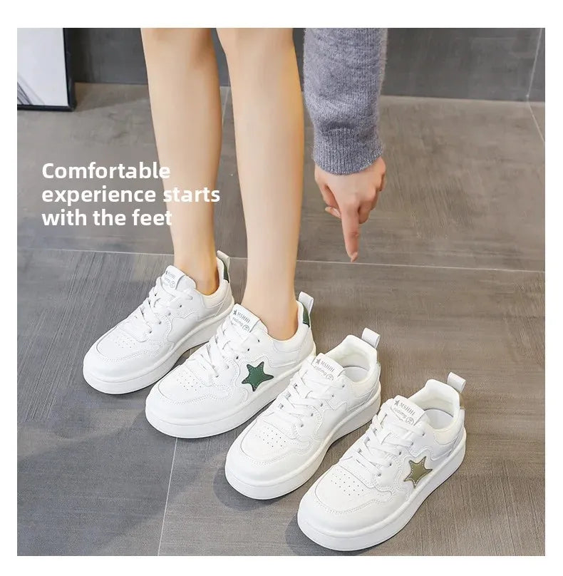 Women's Star Design Thick Bottom Sneakers Soft Sole Student Low Top Shoes Breathable Polyurethane Upgraded Spring 2025