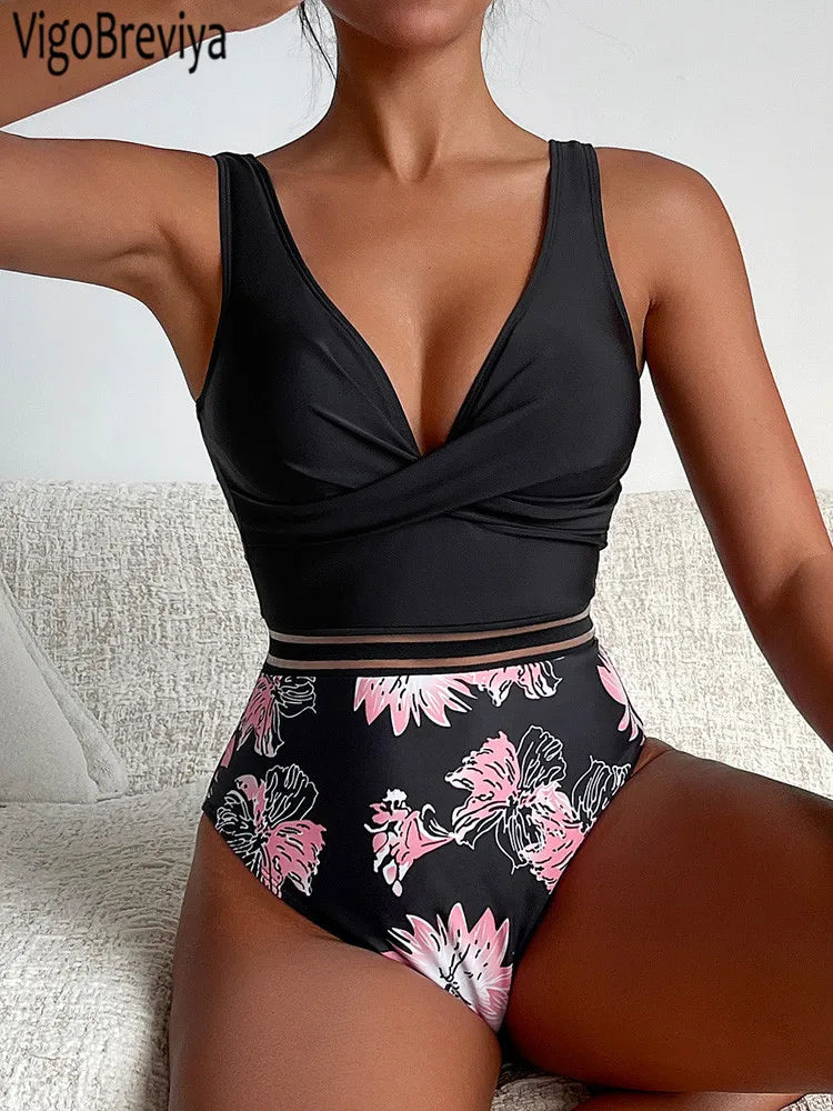 VigoBreviya 2025 Sexy Print Patchwork Swimwear Women Cross Push UP One Piece Swimsuit Monokini Backless Summer Bathing Suit