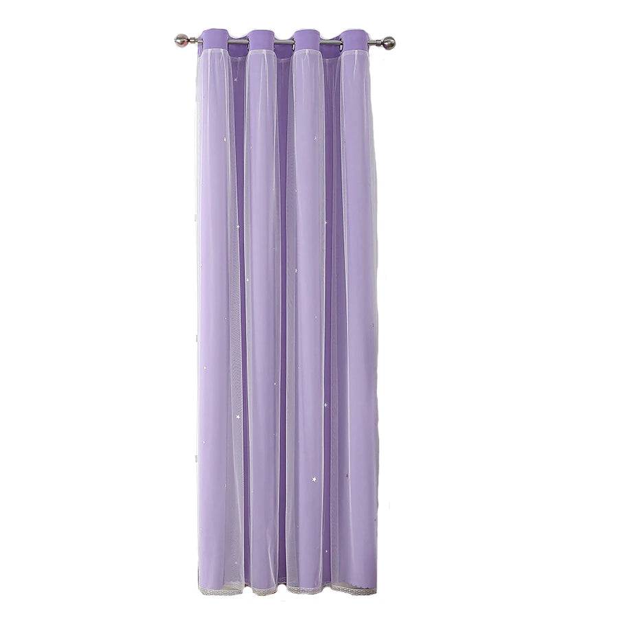 1Pc/2Pcs Girls Double Layer Hollow Out Stars Curtains Princess Romantic Bedroom Decor