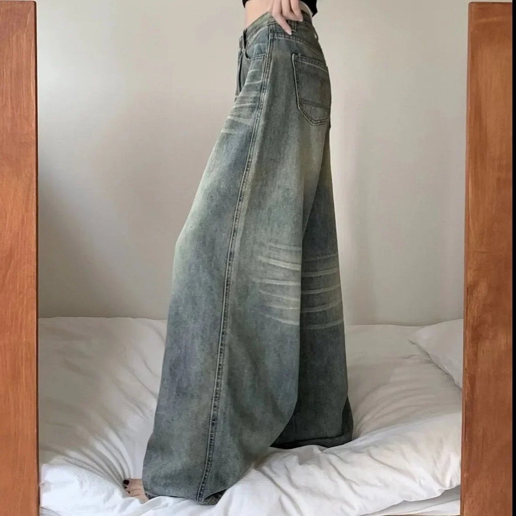 Vintage Wide-Leg Jeans Women's Loose-Fit High-Waisted Slimming Casual Straight-Leg Long Pants Trendy On The Ground