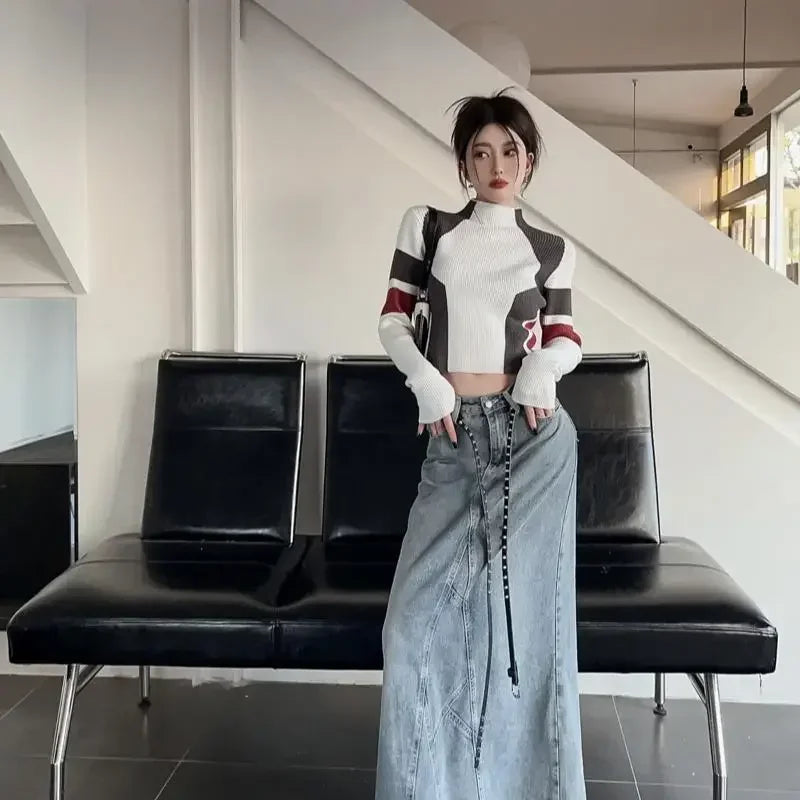 Neploe American Vintage Turtleneck Pullovers Mujer 2025 Autum New Slim Fit Tops Women Y2k Long Sleeve Bottoming Sweaters