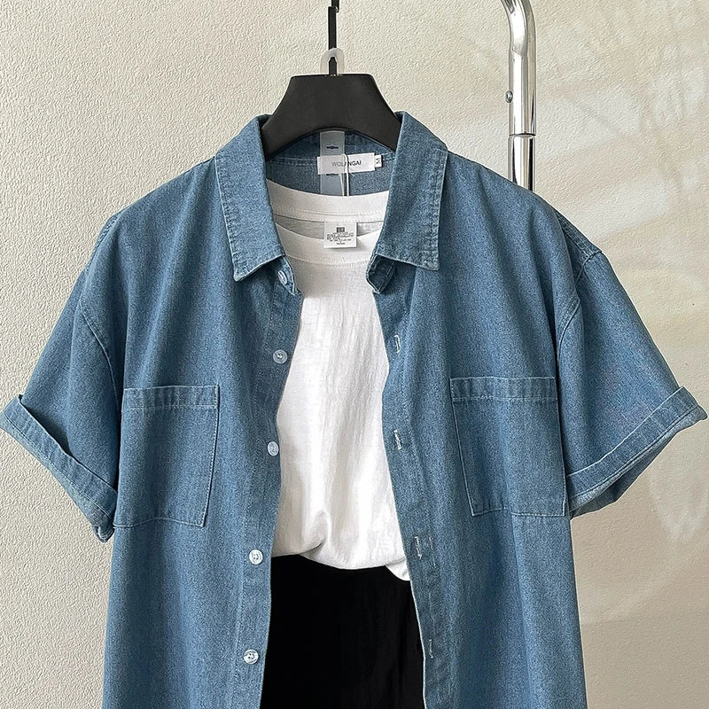 Retro Loose Denim ort Sve irt Bla Versatile Cotton Blend Korean Sle Women's Summer Faion White T-irt Bla orts