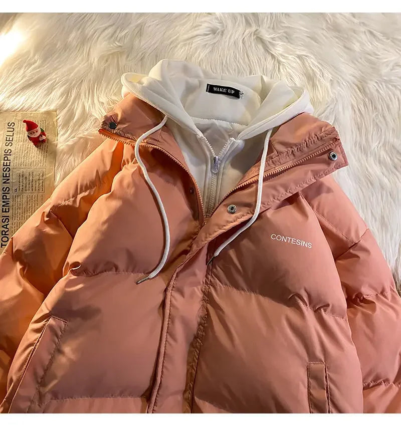 Y2K Multi-functional Fake Two Pocket Zipper Down Jacket Thick Coat Korean Version Winter New Winter Leisure Cotton Clothes Women