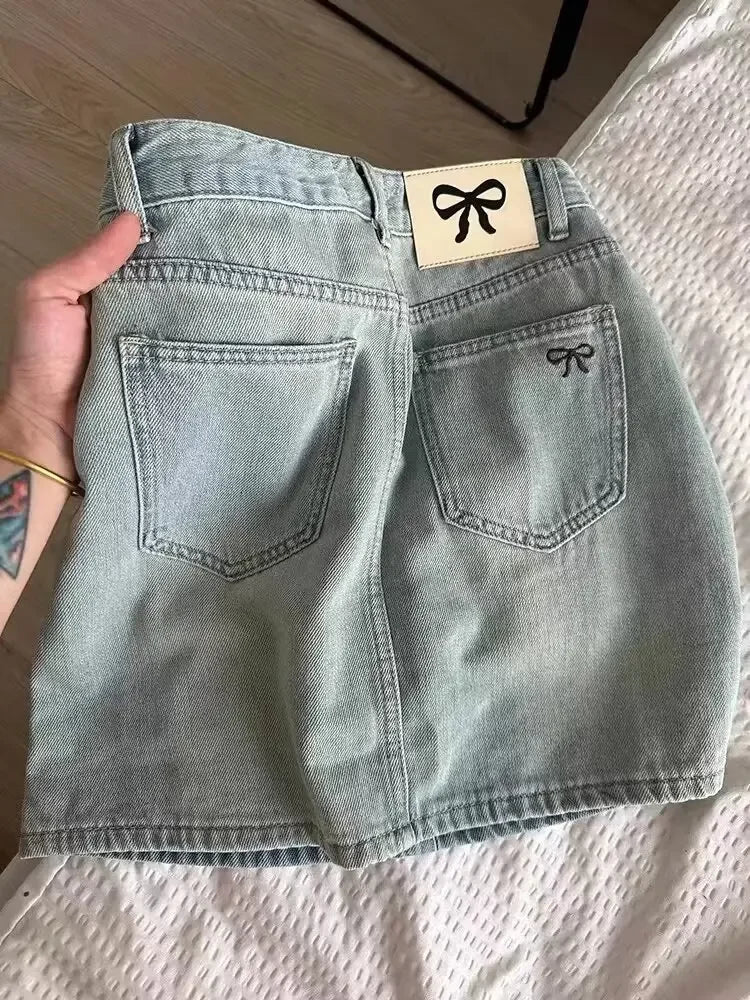 American Style Vintage Denim Skirt Women's Summer 2025 New Plus Size Slimming A- Line Mini Dress Hiding Belly Minimalist Design