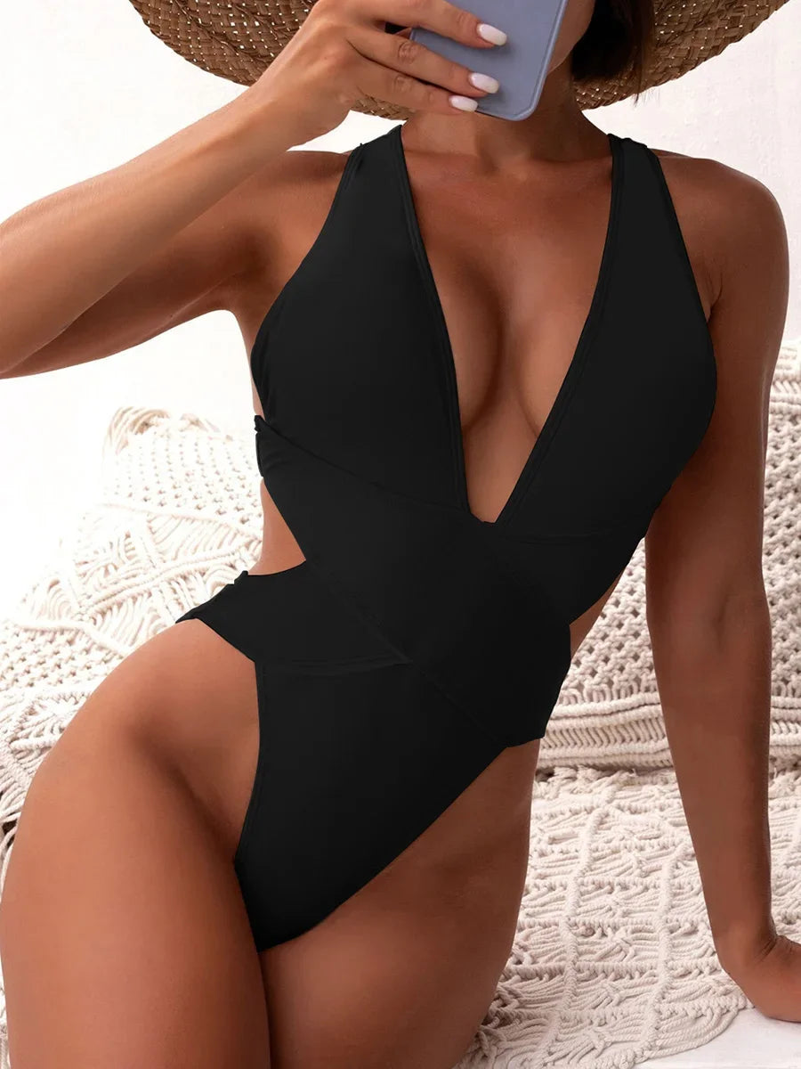 Scrunch Butt Swimsuits Deep V Neck Cross Backless One Piece Swimsuit Women Swimwear Female Monokini High Cut Bathing Suit Swim