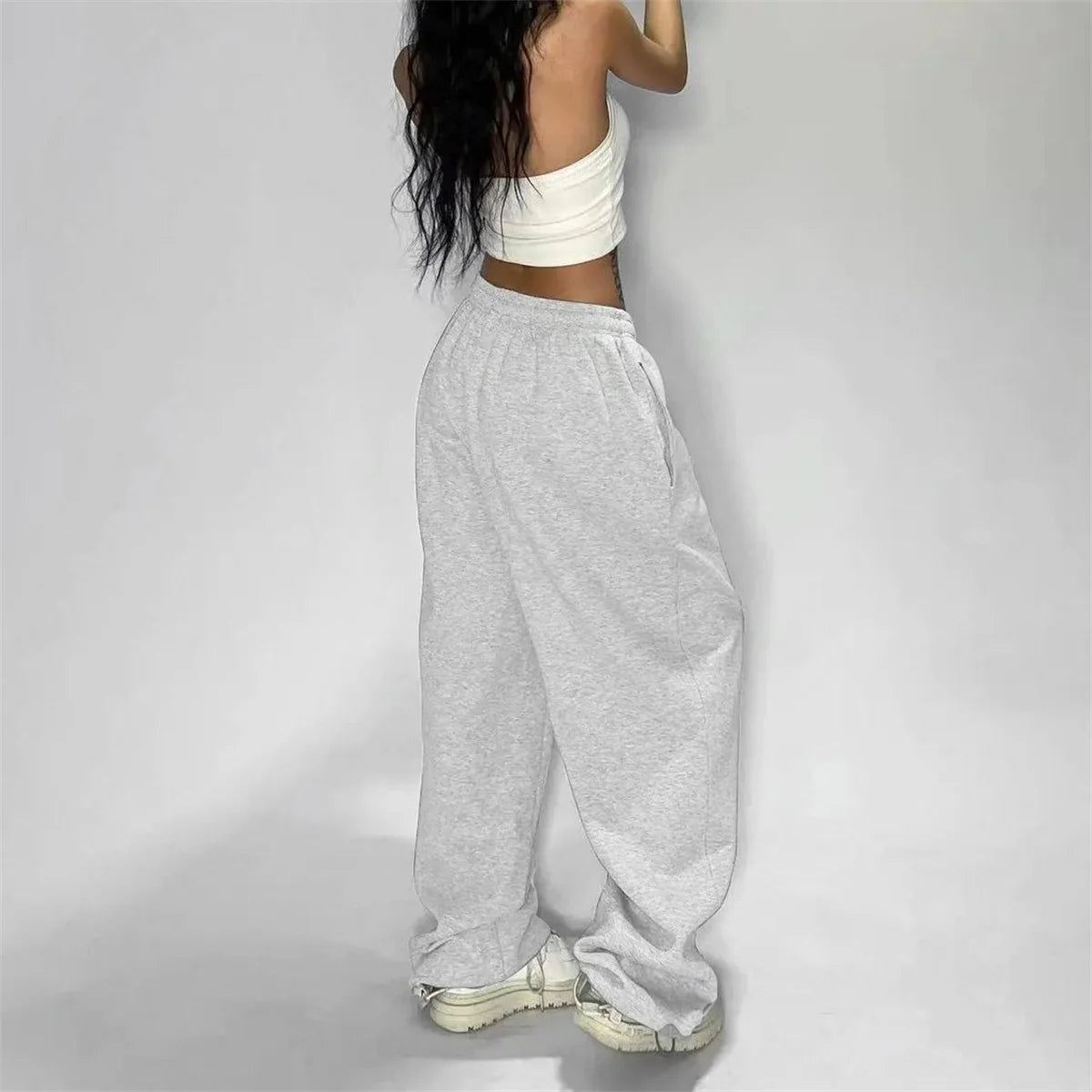 Fashion Vintage Y2K Baggy Pant Women Summer Wide Leg Elastic Waist Loose Pants Lady Solid Color Hip Hop Trousers Casual Clothing