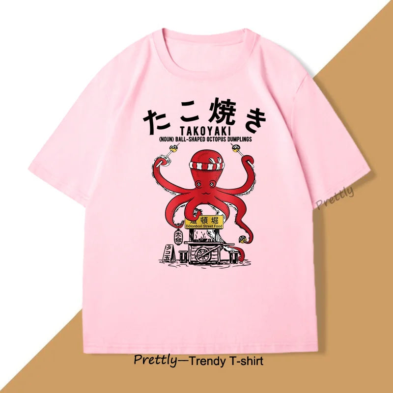 Japanese Takoyaki T-Shirt Octopus Balls Tshirt Street Food Lover Graphic T Shirts Anime Cotton Loose Top Oversized Clothes Top