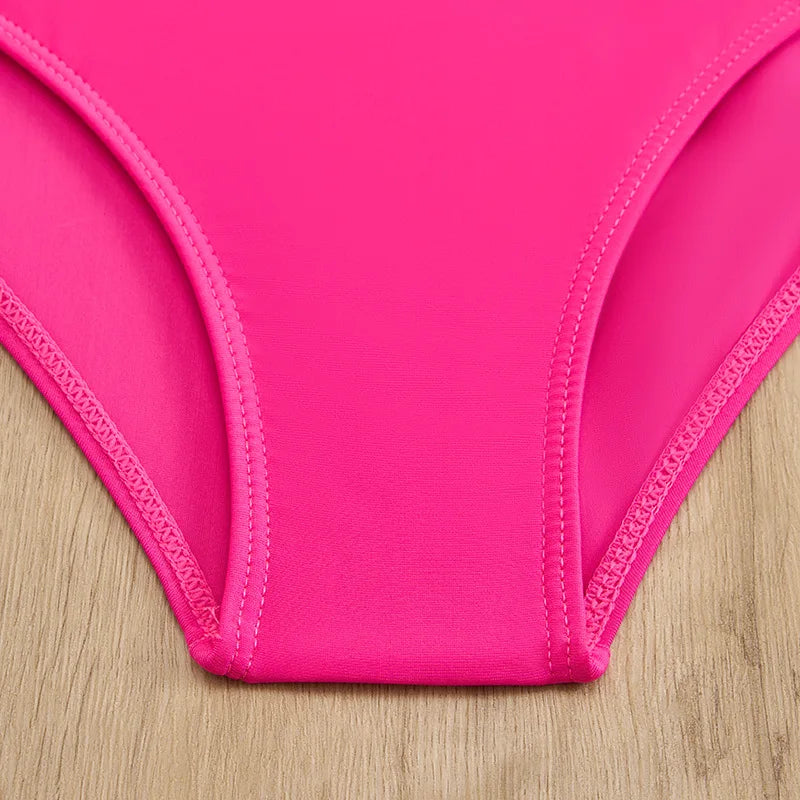 Pink Girls One Piece Swimsuit 8-12 Year Kids Swim Suit Teenage Children's Swimwear 2024 Zipper Surfing Bathing Suits Beach Wear