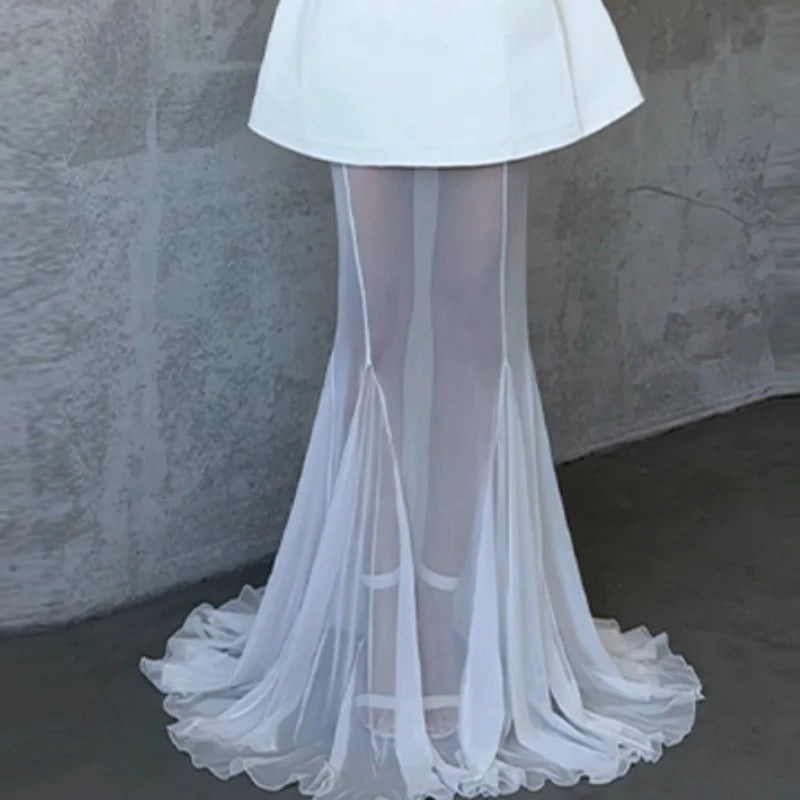 Elegant Lace Long Skirt Set Women Strapless Tube Top Short Dress Floor-Length Mermaid Skirts 2025 Summer Lady Party 2 Pieces Set