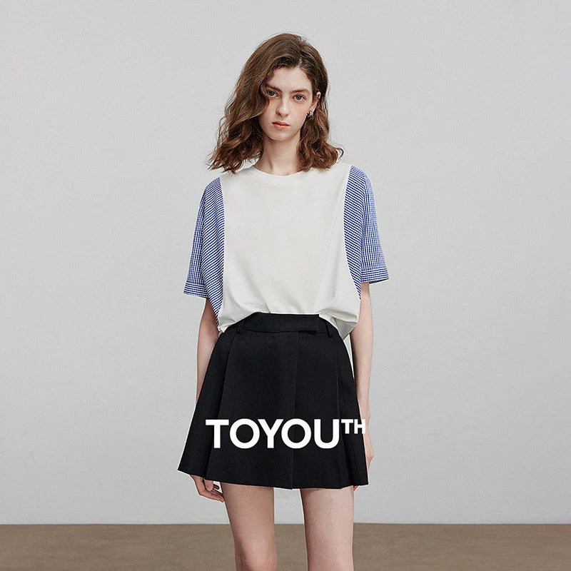 TOYOUTH Women Short Sleeve T shirt 2025 Summer New Casual Tops 8521071