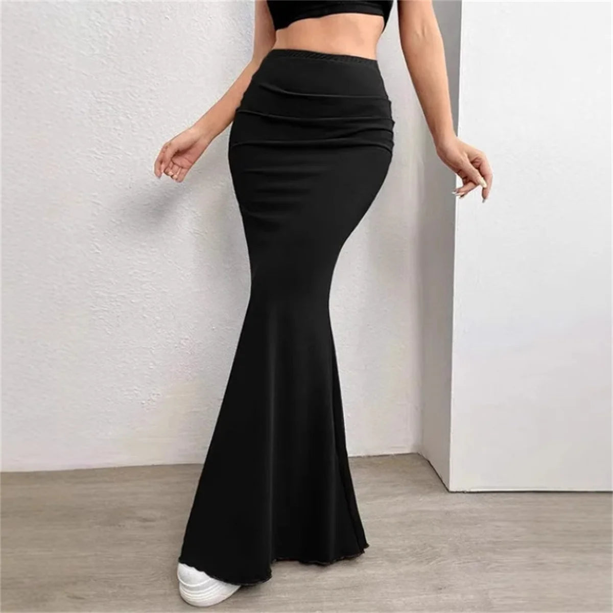 Women Solid Slim Fishtail Skirt Spring Summer New In Elegant Fashion High Waist Fold Skirts Lady Causal Street Short Dress Sexy