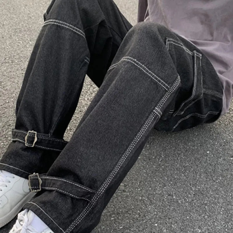 Cargo jeans Men Wide Leg Jeans Hip Hop Casual Men's Straight Baggy Denim Pants Streetwear Skateboard Pant Neutral Trousers