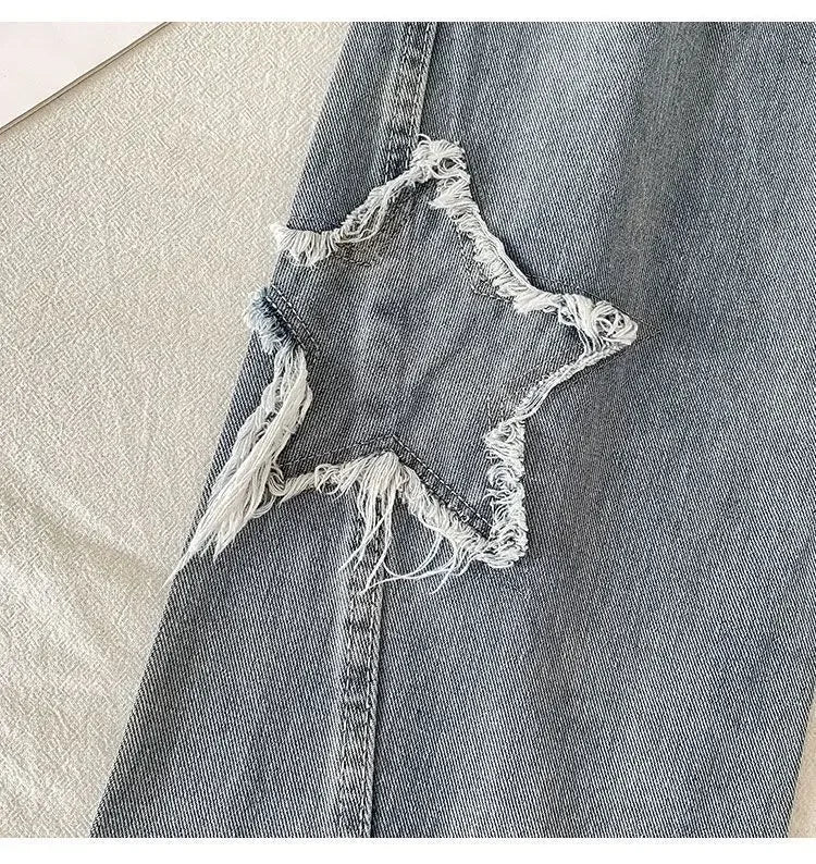 Street Style Embroidered High Waist Straight Leg Jeans Women's Autumn New Design Niche Loose Fit Long Trousers Fashionable