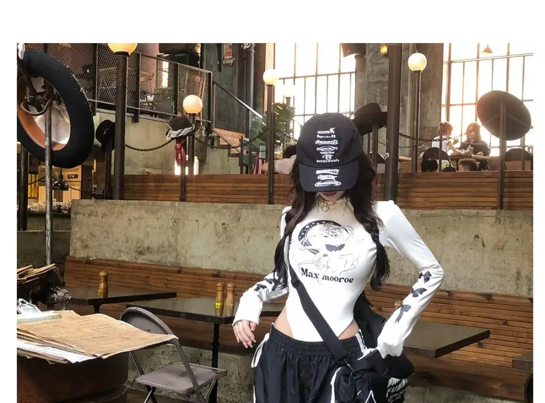 Dophee Original Spice Girls Elastic Waist All-match Loose Straight Wide Leg Pants Cute Bow Printed Splicing Lace Casual Trousers