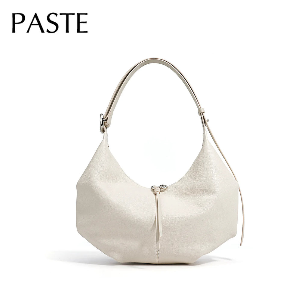 New Large Capacity Beige Grey Color Hobo Tote Elegant Natural Cow Leather Women Handbag Travel Underarm Shoulder Bag