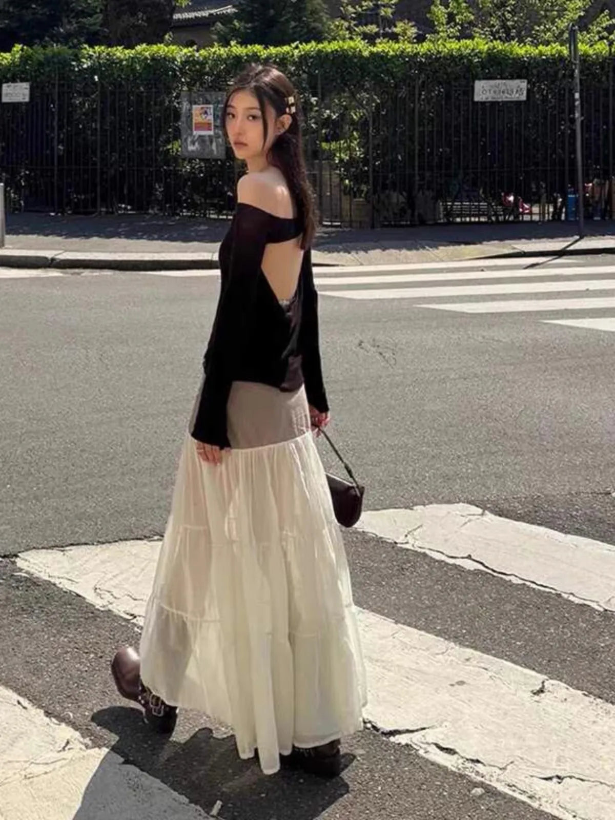 pa wl one-shoulder long-sleeved top, female wool blend off-the-shoulder base shirt, cutout backless knitted sweater