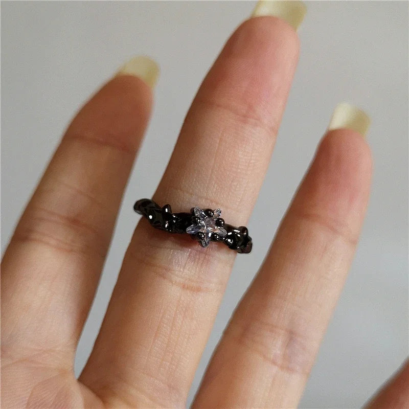 Vintage Goth Thorny Rose Couple Rings For Men Women Charm Irregularity Opening Stainless Steel Punk Finger Ring Jewelry Y2k Gift