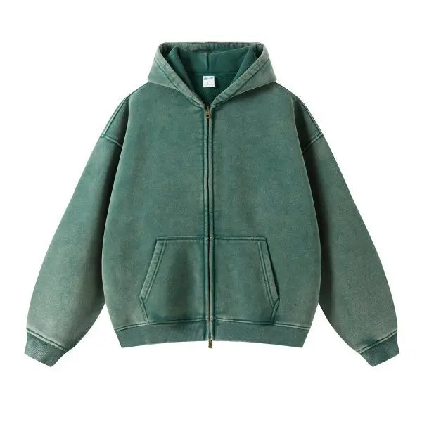 MAQVOB High Quality Luxury Apparel Street Wear Wholesale Euro US Size Spring Autum Full Up Zipper Washed Batik Dye Hoodie