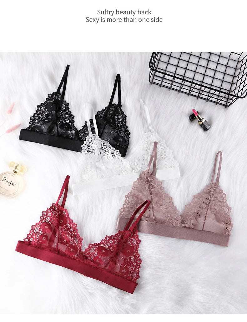 Lady Sexy Lace Bras French Style Triangle Cup Brassiere Erotic Lingerie Thin Floral Mesh Underwear Active Bra Women's Intimates