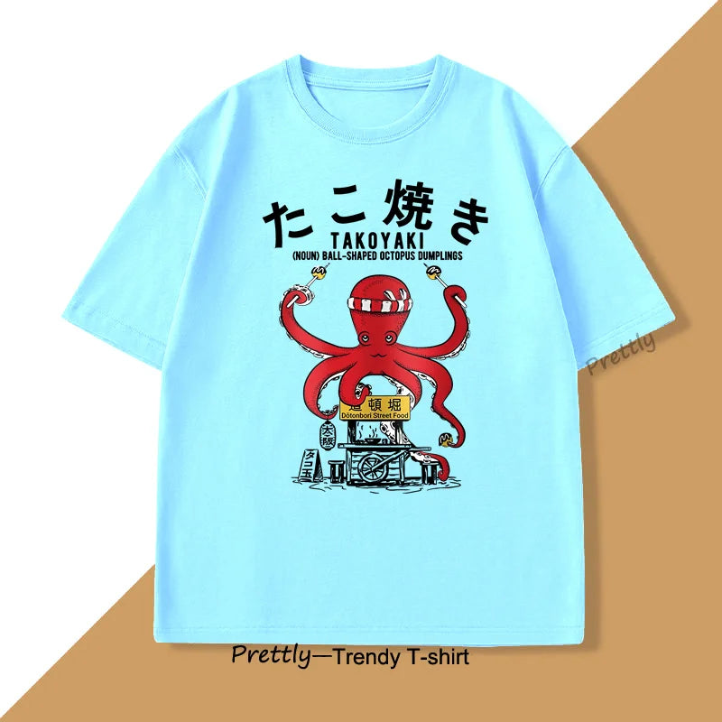 Japanese Takoyaki T-Shirt Octopus Balls Tshirt Street Food Lover Graphic T Shirts Anime Cotton Loose Top Oversized Clothes Top
