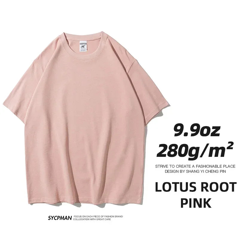 Sypcman Oversized T-Shirt 9.9oz 280 Grams Heavy High Qualtity Men Short Sleeve Tee Cotton Solid Color Customized OEM Streetwear
