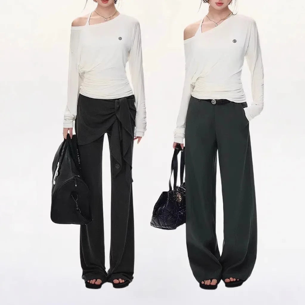 Original Andyet AD1 Long Sleeve T-Shirt One Shoulder Fashion Sunshade Loose Fit Versatile Waist Cinched Casual Polyester Fiber