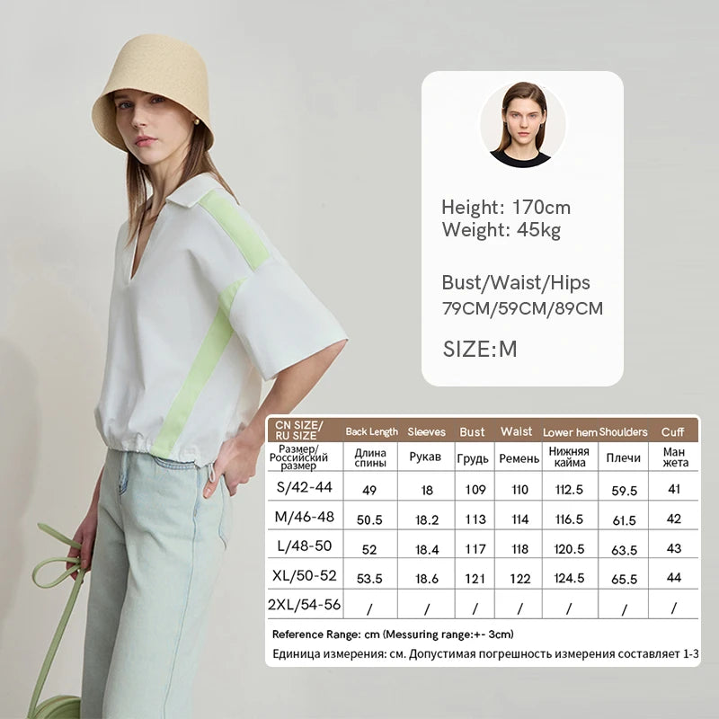 Amii Minimalist Cotton T-Shirts For Women 2025 Summer New V-Neck Pullover Loose Short Shoulder Sleeve Chic Commute Tops 12552001