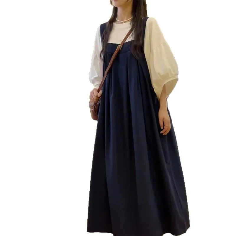 Large Size Women's Summer New Style Loose Slimming Strap Dress Forest System Vintage Retro Big Code Halter Neck Dress