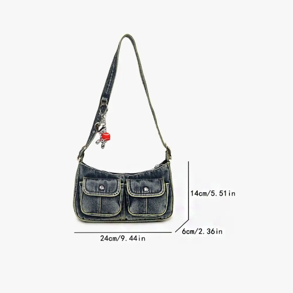 Fashion Handbag Retro Denim Bag Underarm Bag Crossbody Bag Spicy Girl Shoulder Bag Armpit Bag Y2K Cloth bag Shopping