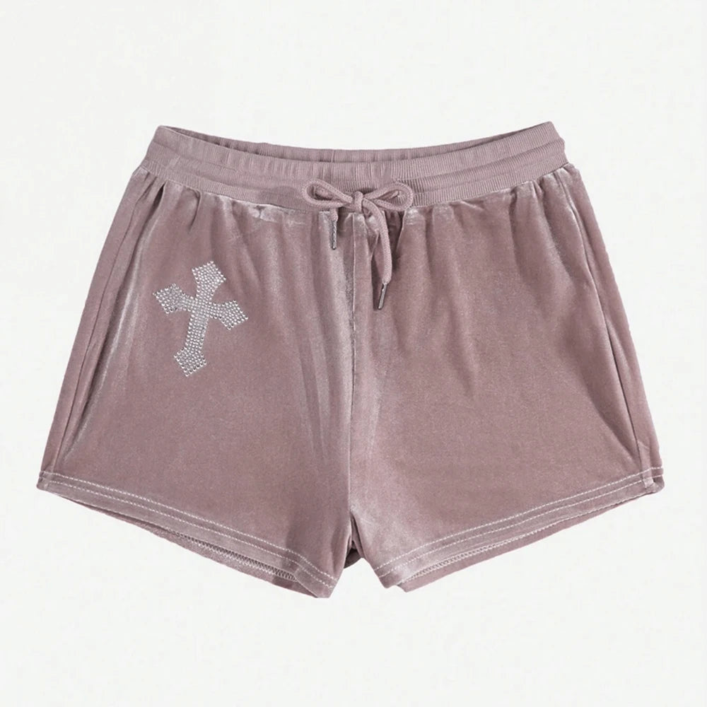 Mia Muse Shorts Spring Summer Korean Fitting Slim Diamonds Drawstring Natural Waist Short Streetwear Shorts For Women