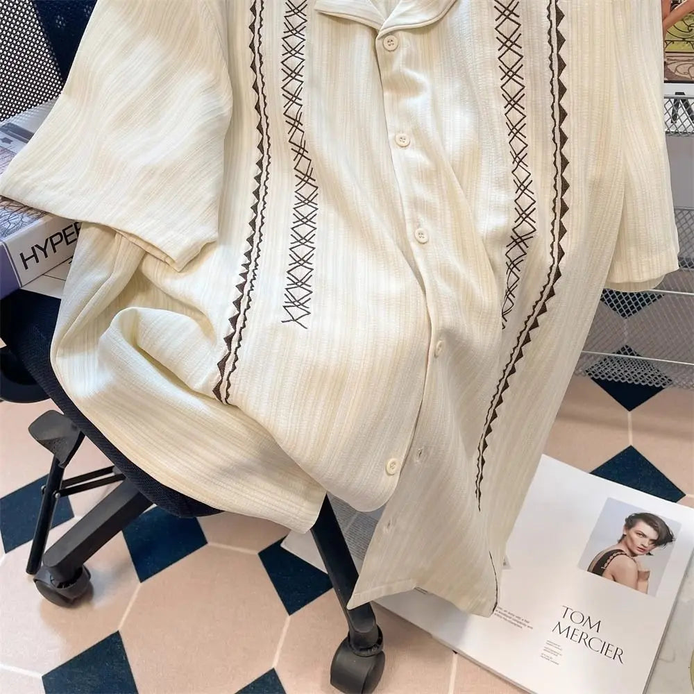 Summer High Street Men and Women Trendy Personalized Collar Shirt Couple Loose Hip Hop Harajuku Casual Short Sleeve Top y2k