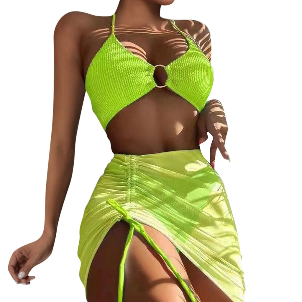 Women'S Summer Beach Swimwear Bikini Cover Up Four Piece Sexy Mesh Cover Up Three Pointed Bikini Swimsuit Fashion Beachwear