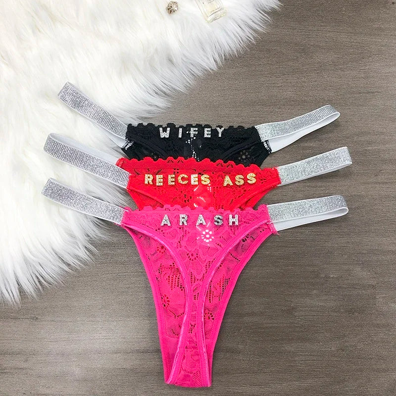 Customized Letter Sexy Lace Thong Panties for Women Custom G-String Name Jewelry Underwear Sexy Lady Bikini Hot Wife Gift