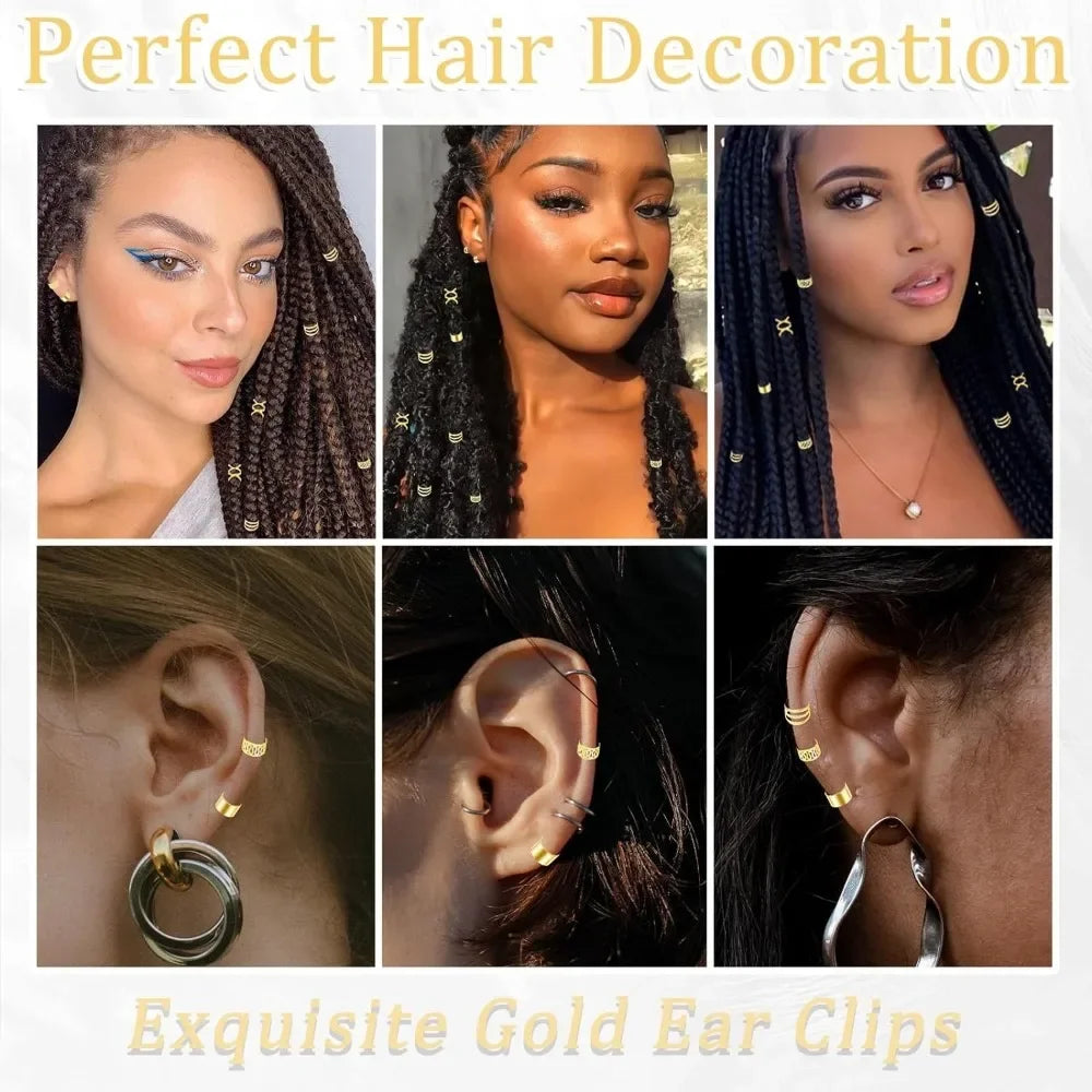 40PCS Hair Jewelry for Braids Gold Hair Cuffs Multi Style Rings Adjustable Hair Beads for Braid Loc Dreadlock Accessories