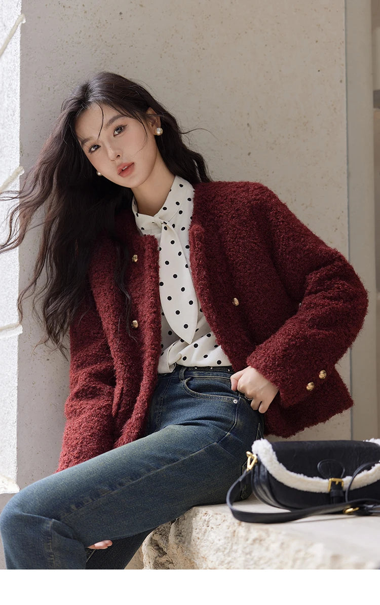 MISHOW Wave Point Long Sleeve Brushed Blouse Rabbit Ear Collar 2024 Winter Women Clothes Temperament Thickened Shirts MXD56X1697