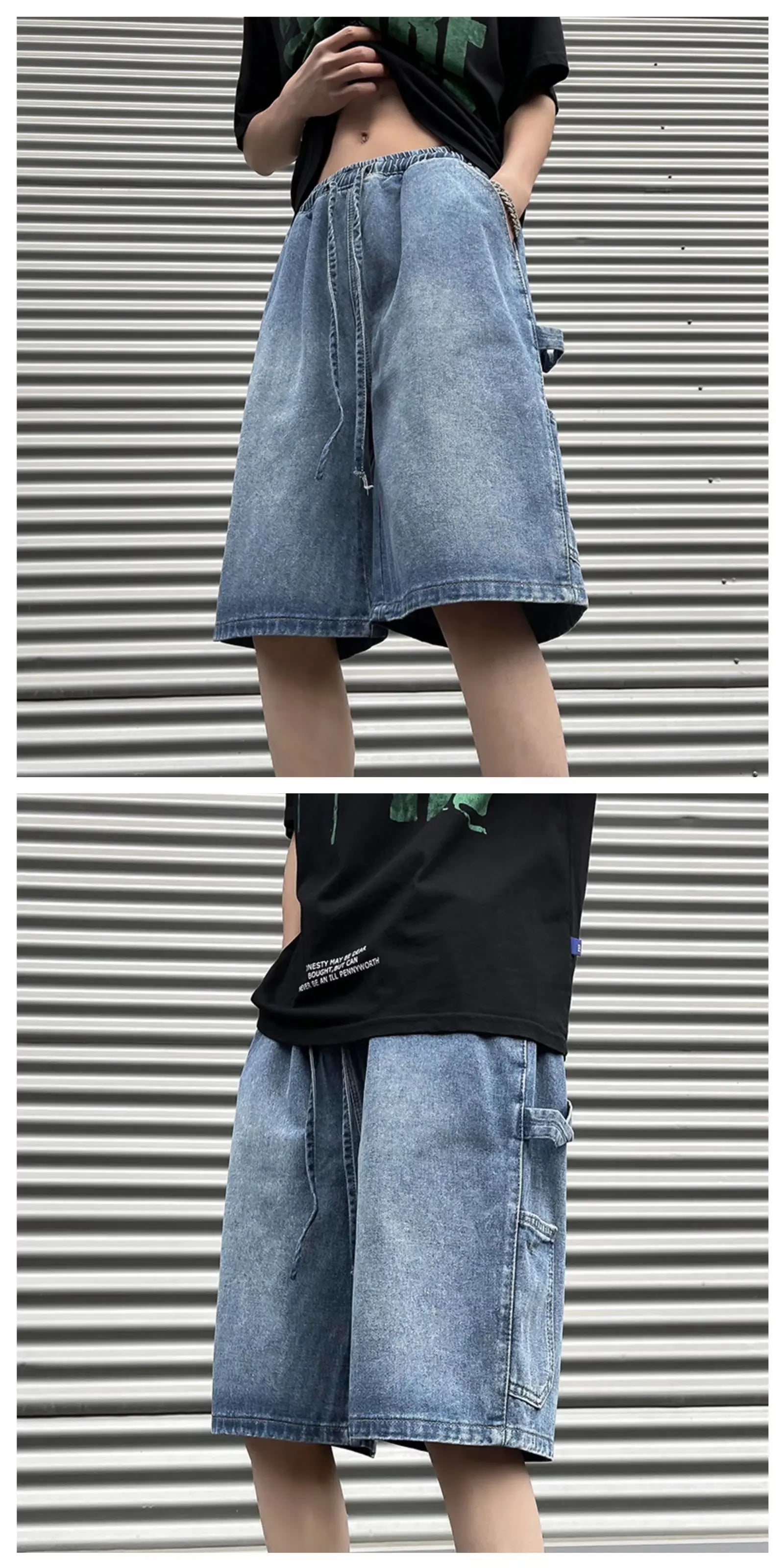 Fashionable Loose-fit Straight-leg Denim Shorts Simple Solid Color Casual Versatile Men's Five-point Pants