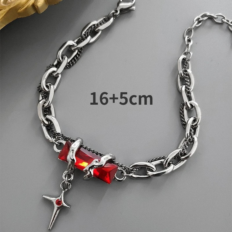 2024 Retro Black Zircon Star Bracelet for Women Men Gifts Trend Titanium Steel Chain Unisex Goth Jewelry New Couple Accessories