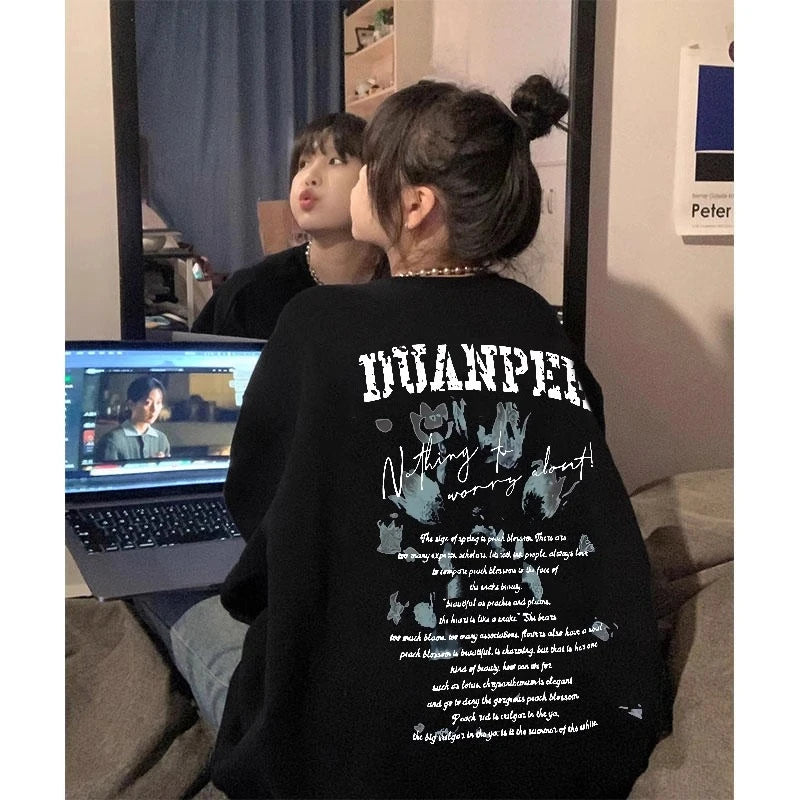 American Retro Street Sle Simple Long Sve round Ne Women's Sweatirt Casual Versatile Cotton Classic Winter Faion