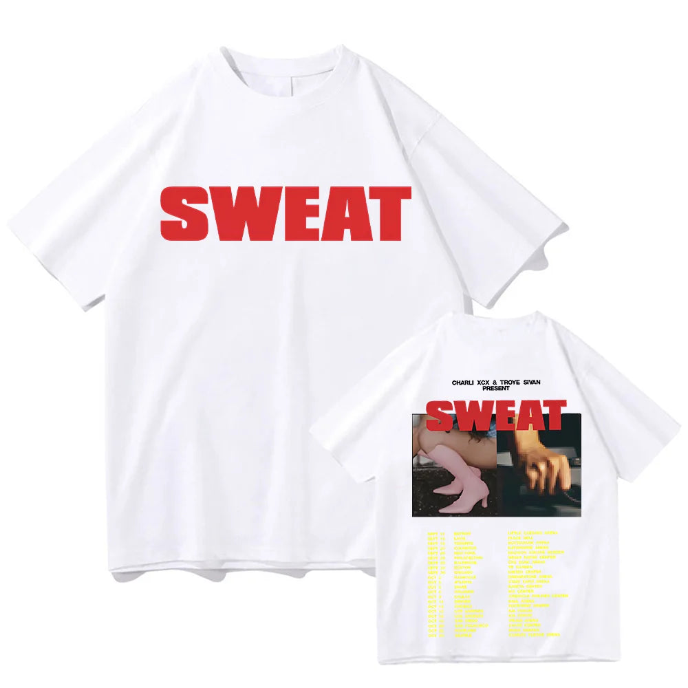 Sweat Tour with Charli XCX and Troye Sivan T-shirts Two Sides Oversized Cotton Tshirts Fashion Women Men Tops High Quality Tees