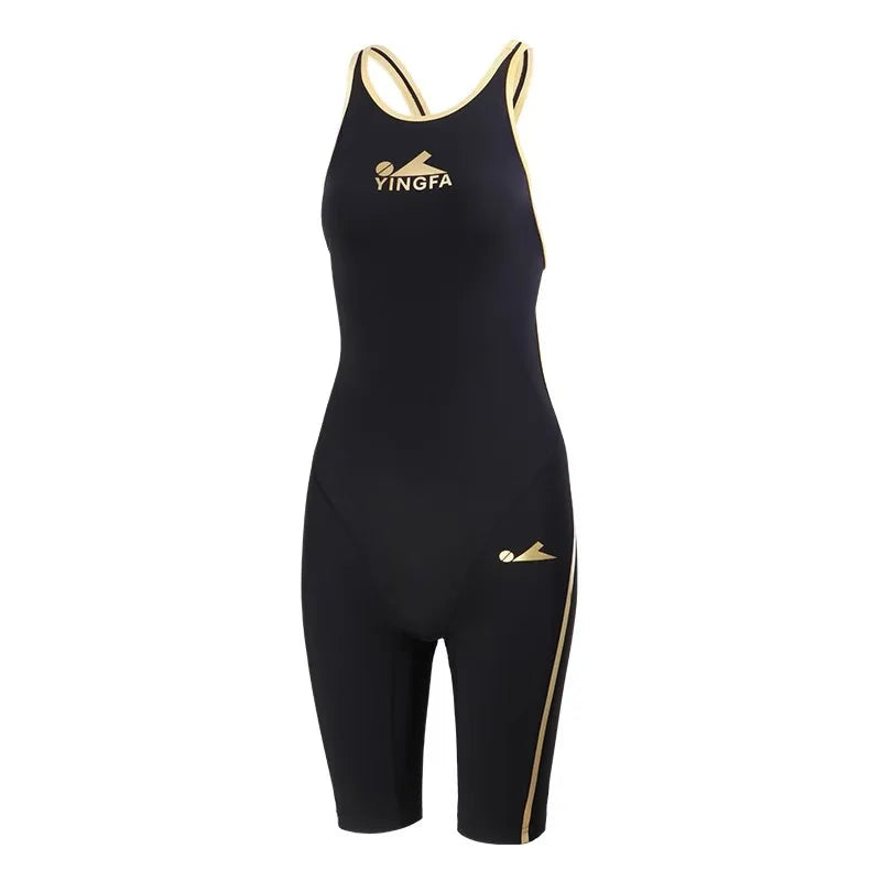 Super-Premium Quality Spandex Competitive Swimsuit White Women Fastskin Knee-Length Training Swimsuit Ladies Swimming Outfit