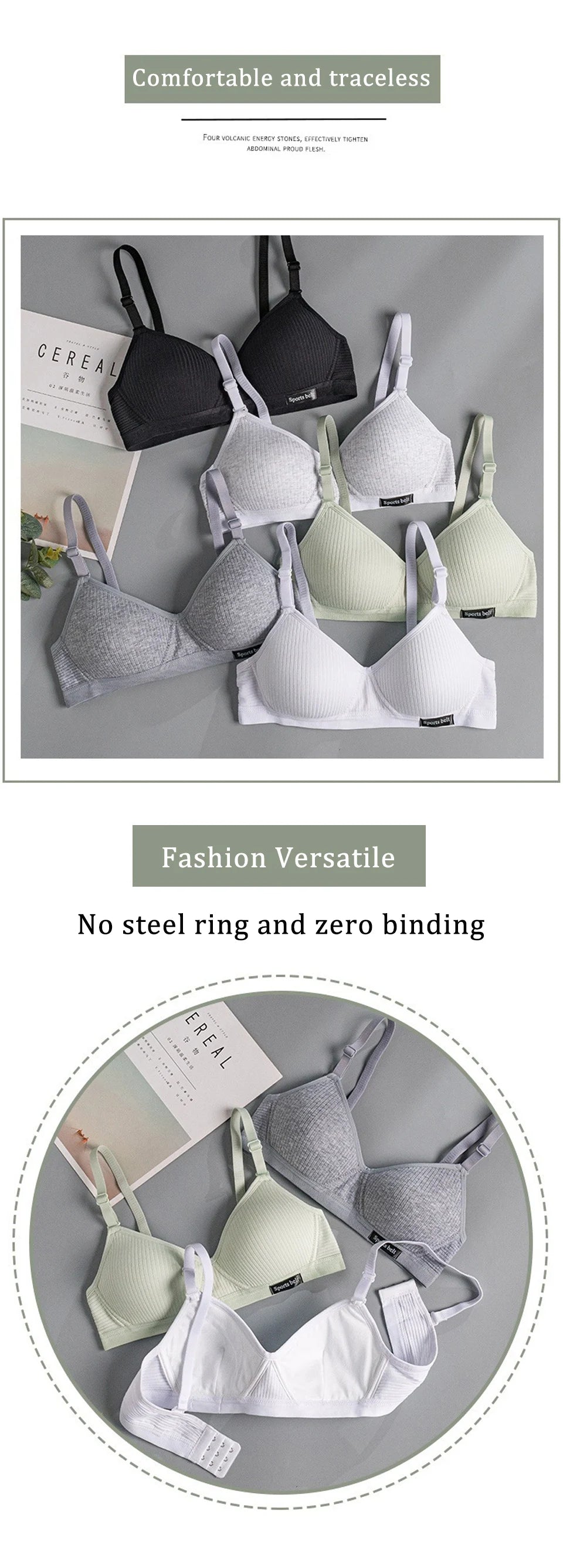 FallSweet Cotton Wireless Bra for Women Seamless Push Up Bras Comfortable V-Shaped Gathering Underwear AB Cup Intimate Lingerie